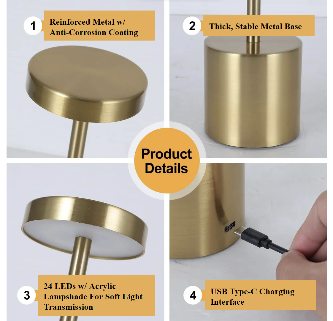 LuminTouch - Cordless Metal Lamp With Touch Control