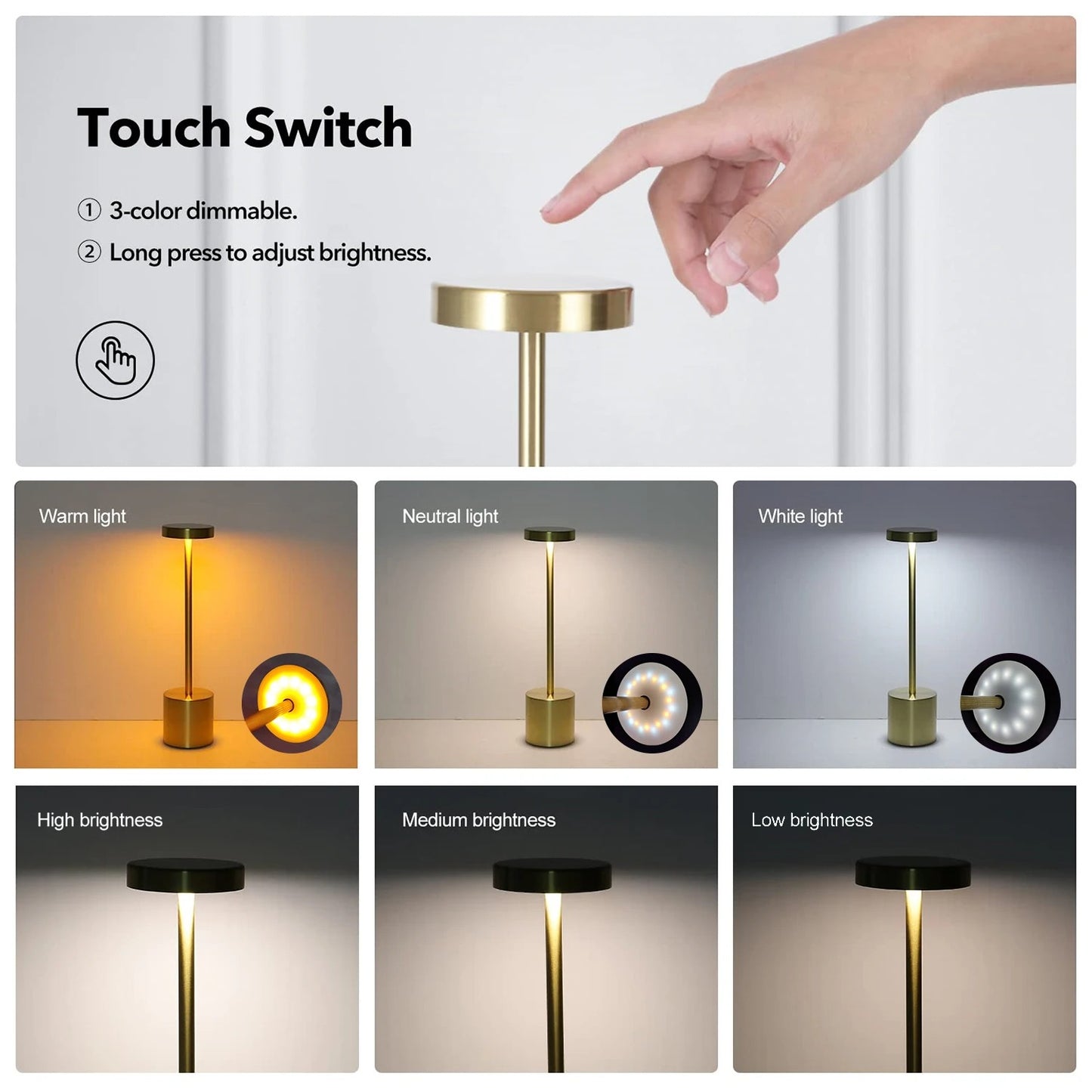 LuminTouch - Cordless Metal Lamp With Touch Control